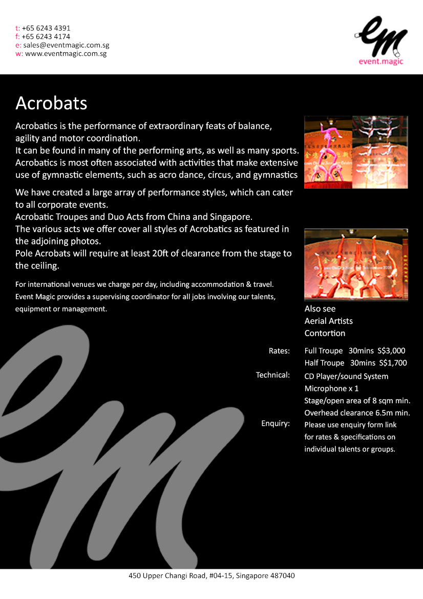 Acrobats, Acrobatics Singapore for hire