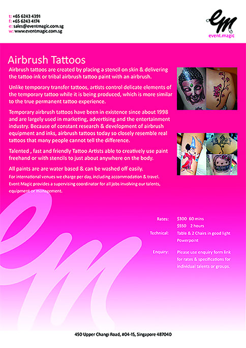 Airbrush tattoo artist for hire Singapore