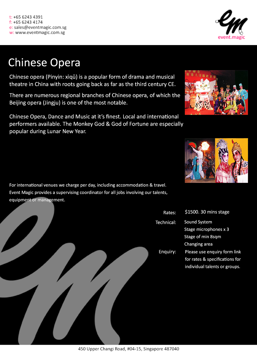 Chinese Opera for hire Singapore, wayang Singapore for hire, 