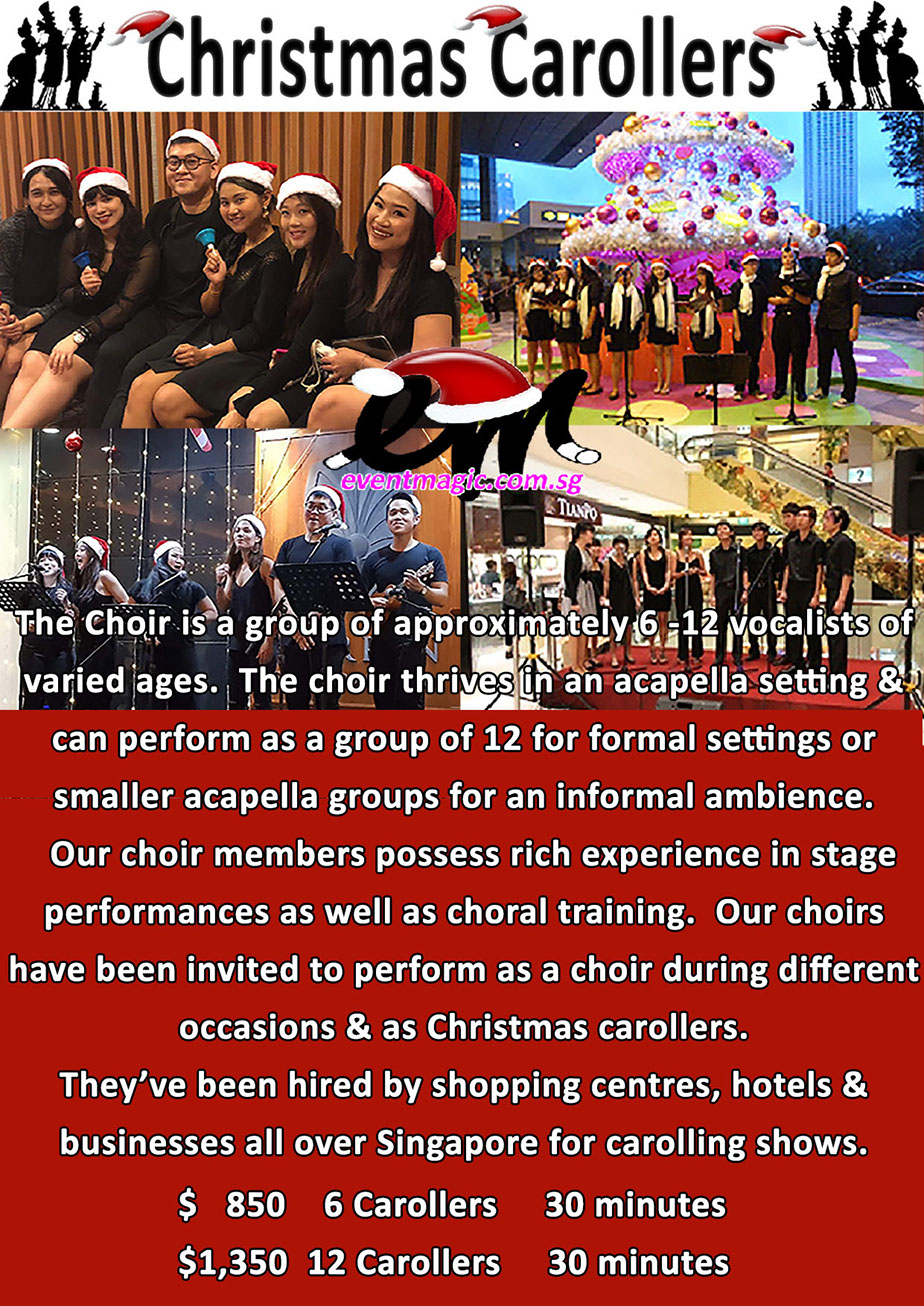 Christmas Carolers, Christmas Carolers, Christmas Carrolers.Santa Claus For Hire Singapore, Santa, Father Christmas, Santarina,  Christmas  