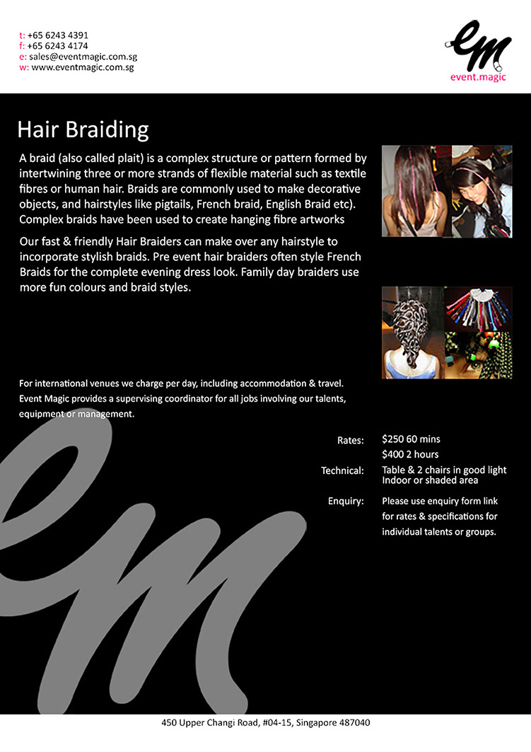 Hair braiding for hire singapore. Singapore hair braiding