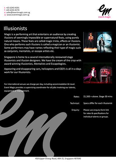 Magician for hire Singapore, Illusionist for hire Singapore, Magic Show Singapore, Stage Magic Show, Magic Illusion