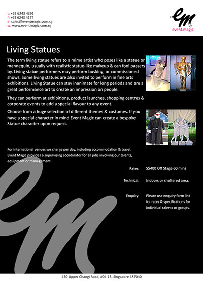 eventmagic.com.sg singapore Human Statue, Moving Statue, 