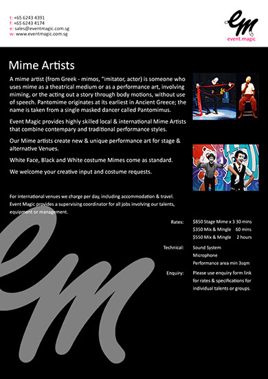 Mime Artist for Hire Singapore, mime Singapore, Le Mimic, Gophi Mime Singapore, Mime acts Singapore, Mime for hire Singapore, Mime Artists Singa