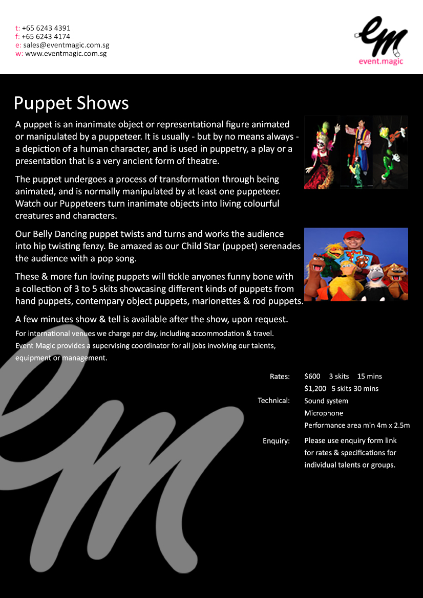 Puppet show, ventriloquism Singapore, Ventriloquist for hire, 