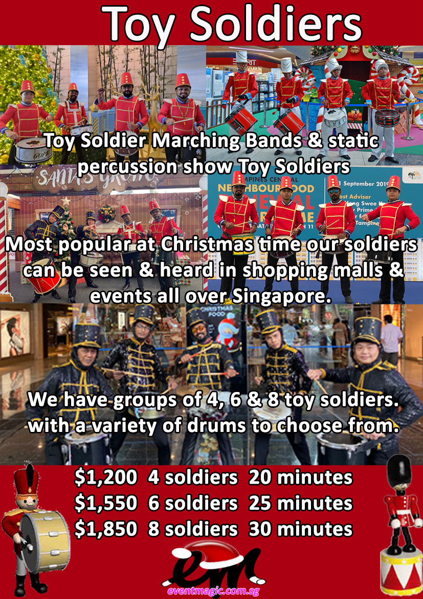 Toy Soldiers Drumming, Chistmas entertainemnet, little drummer boy christmas characters, Nutcracker soldier drumming.