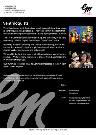 Ventriloquist for hire Singapore, Puppet show, ventriloquism Singapore, Ventriloquist for hire