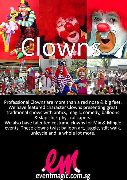 Clowns - Stage Clown for hire Singapore, Clowns, Clowning Singapore,Clown  Performers for hire, Enter